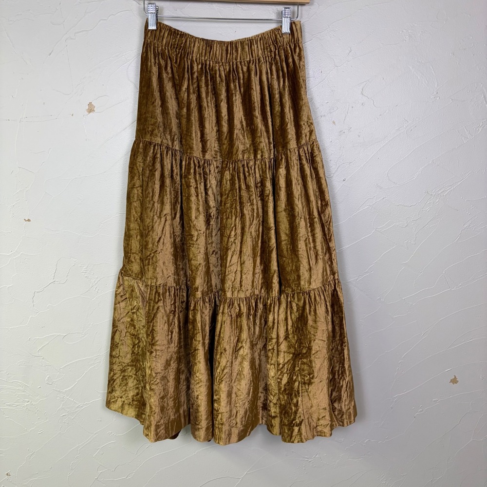 Vintage FL Malik Tiered Maxi‎ Skirt Women Size M Brown Velvet Boho Cottagecore